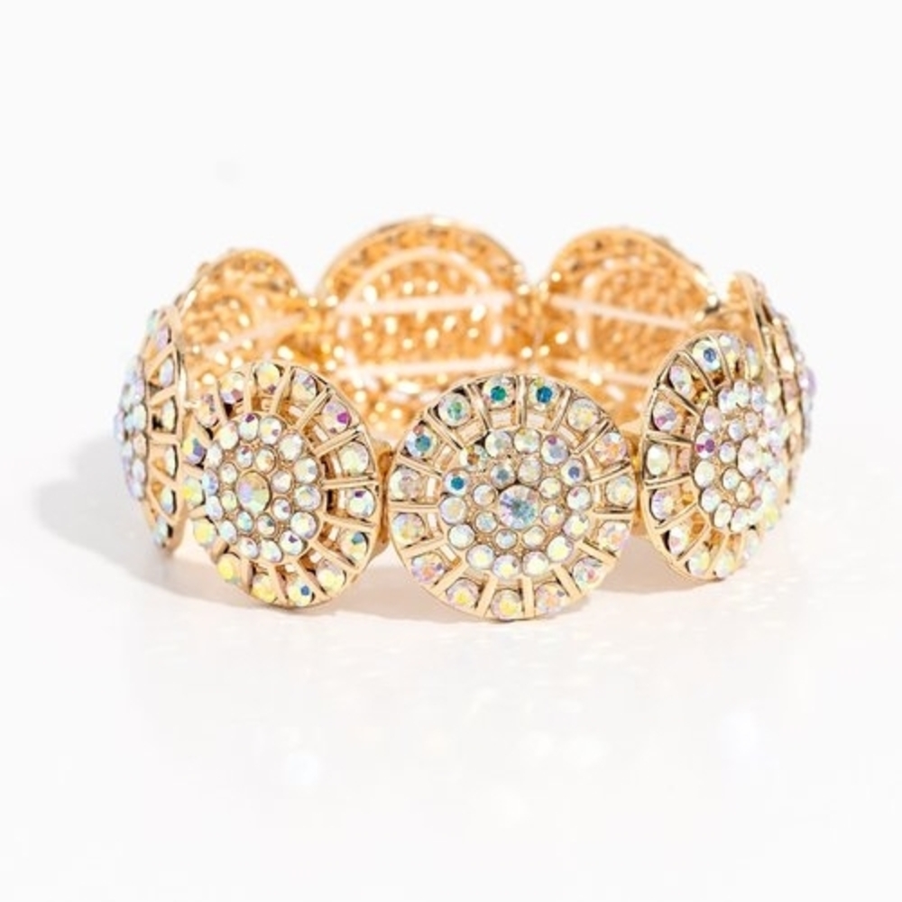 Elegant Gold Iridescent Rhinestone Bracelet